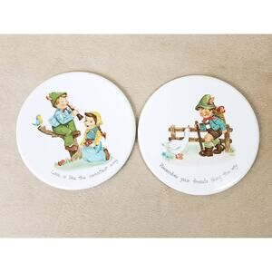 HYALYN USA Trivet Hot Plate 6" Ceramic Round Little Boy & Girl Wall Decor Vtg